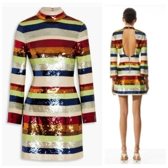 Dresses & Skirts - Alice + Olivia Mailynn Sequin Striped Multicolored Mini Dress SIZE 12 NWT $985